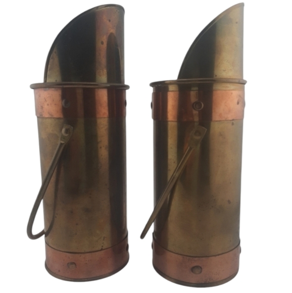Brass & Copper Fireplace Accessories Match Holder & Coal Ash Scuttle Bucket - Picture 4 of 5
